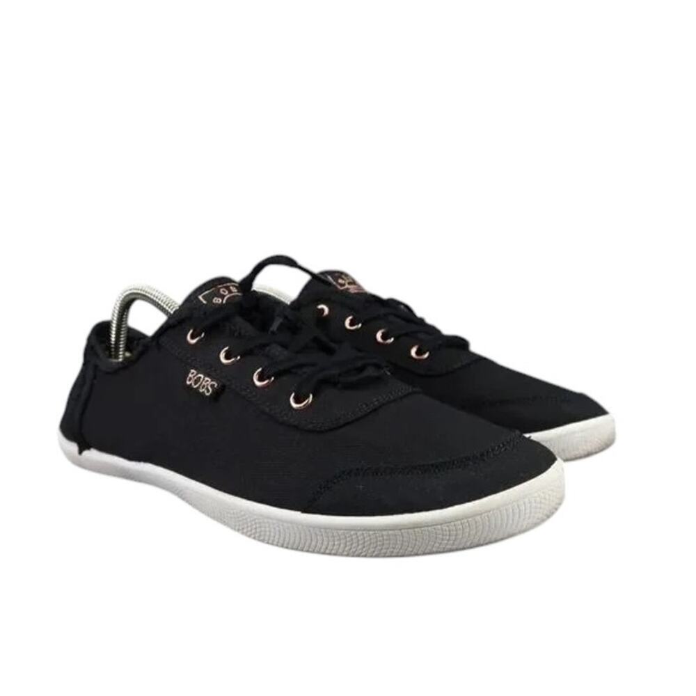 Skechers Shoes Womens 10 Sneaker Casual Bobs B Cute Canvas Black Slip On Comfort
